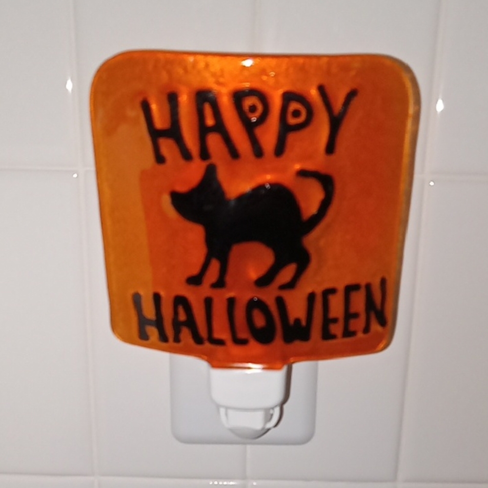 Halloween Glass Cat Night Light